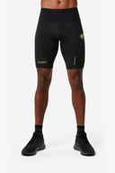 Men's P1 Ultra Compression Shorts front on model, 15-20 mmHg graduated compression