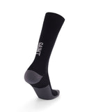 Rear view of SA1NT LAYERS Compression Race Socks Black Silver showing heel cup