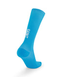 Rear view of SA1NT LAYERS Compression Race Socks Bright Blue White showing heel cup