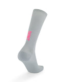 Rear view of SA1NT LAYERS Compression Race Socks Light Grey Hot Pink showing heel cup
